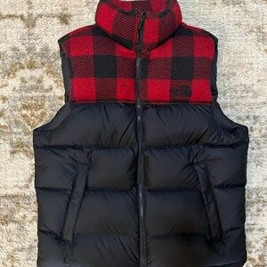 The North Face Men's Black and Red Checkered Vest + matching JCrew gloves